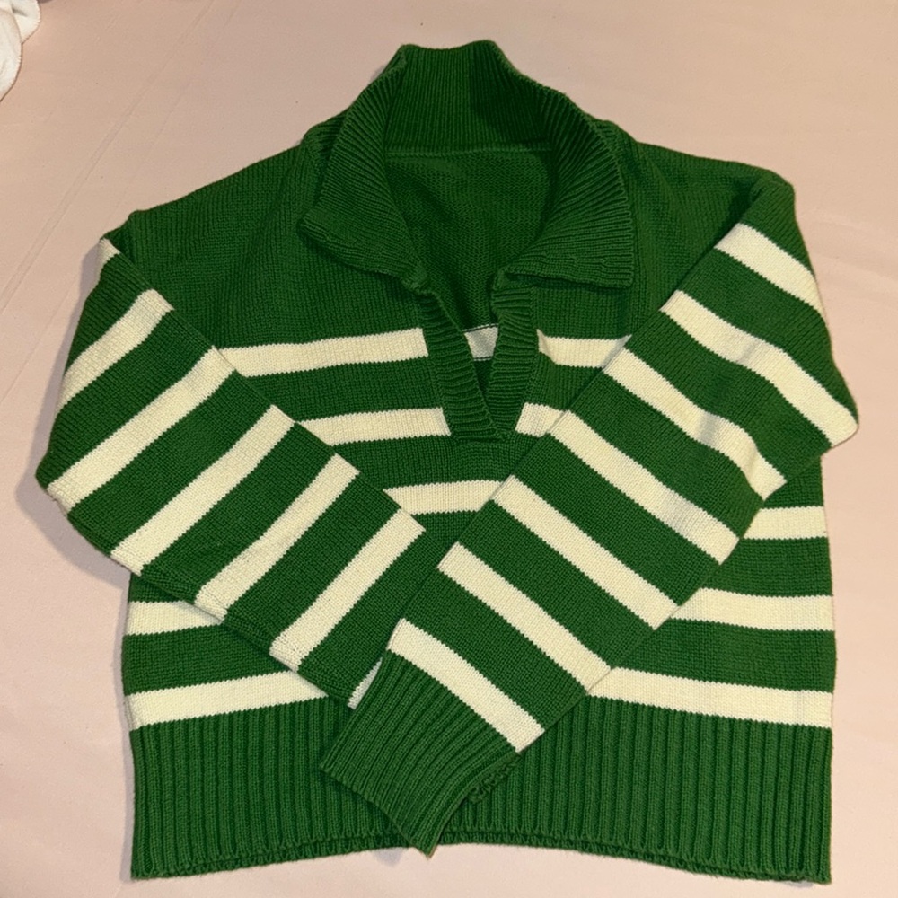 Cider striped collar knit polo top